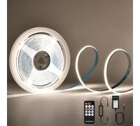 URAQT Bandeau LED COB 24V, 5M 40000K Flexible LED Strip Dimmable avec Telecommande et Alimentation, Bandeau Exterieur Etanche, Largeur 8mm CRI>90 Super Lumineux Ruban LED Blanc pour Chambre Cuisine