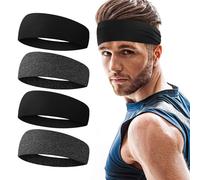URAQT Bandeaux de Sport, 4PCS Bandeau Cheveux Femme, Headbands Élastique, Bandeaux de Yoga, Bandeaux de Course Accessoires de Cheveux D'entraînement Sportif, Noir+Gris