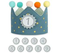 URAQT Bébé Anniversaire Couronne, Chapeau Anniversaire Enfant, Garçons Filles Couronne en Tissu, Décorations De Fête d'anniversaire, Couronne de Costume pour Baby Shower De 1 A 9 Ans,Bleu(C)