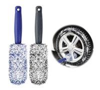 URAQT Brosse Jantes Voiture, 2 Pièces Brosse Jante Voiture Brosse de Nettoyage en Microfibre, 30cm Brosse Professionnelle Jantes de Détailv Nettoyage pour voitures, motos et vélos (Noir + Bleu)