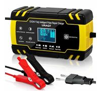 URAQT Chargeur Batterie Voiture 8A Intelligent, 12/24V Chargeur Batterie Moto avec Réparation Intelligent, Mainteneur de Batterie avec Écran LCD, pour Voiture, Gazon, AGM, Gel, SLA(4-150 AH)（Jaune）