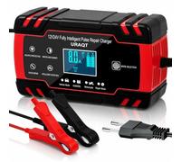 URAQT Chargeur Batterie Voitures 12V/24V 8A,Chargeur de Batterie Auto Intelligent avec Écran LCD Mode Réparation, Commande Tactile, Compensation de Température,pour Bateaux, Moto, Tondeuse（Rouge）