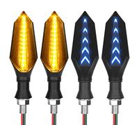 URAQT Clignotant Moto LED, 4 PCS 12V Étanche Clignotant Universel Clignotant Moto, Double Sided Light Amber Plus DRL Blue, LED Clignotants Lumières pour Scooter Quad Cruiser Off Road (Noir)