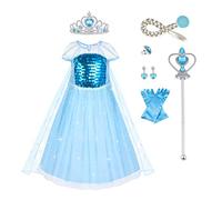 URAQT Congelé Costume, Robe Reine des Neiges,Robes Fille, Déguisements pour Enfants Dress up Accessoires Set pour Robe de Soirée/Robes de Cocktail/Fête d'Anniversaire Halloween pour Enfant (140)
