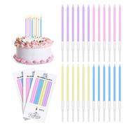 URAQT Couleur Arc en Ciel Bougies, Longue Minces Bougies d'anniversaire avec Support, Bougies de Gâteau pour la décoration de fête de Gâteau de Mariage d'anniversaire (24 Pièces)