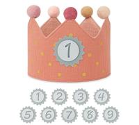 URAQT Couronne Anniversaire Bébé, Chapeau pour Enfant Garçons Filles en Tissu, Décorations De Fête, Costume Baby Shower De 1 A 9 Ans, Rose(C)