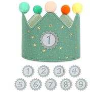URAQT Couronne Anniversaire Bébé en Tissu, Chapeau pour Garçons et Filles, Décorations De Fête, Costume pour Baby Shower De 1 A 9 Ans, Vert Clair(B)