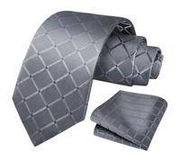 URAQT Cravate Homme, 8cm Classique Plaid Jacquard Cravates pour Hommes, Set Cravate et Pochette, Mariage Business Accessoires Formels, Cadeau pour Père, Marié, Gris
