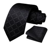 URAQT Cravate Homme, 8cm Classique Plaid Jacquard Cravates pour Hommes, Set Cravate et Pochette, Mariage Business Accessoires Formels, Cadeau pour Père, Marié, Noir