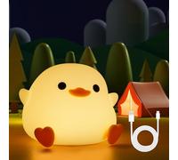 URAQT Duck Veilleuse Enfant, Silicone Lampe de Chevet Enfant avec Fonction Minuterie,Veilleuse Silicone Rechargeable,Veilleuse Bébé Kawaii,USB Lumière Chaude Dimmable Tactile BéBé Chambre Cadeaux