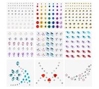 URAQT Gemmes de visage, 9Pcs Strass Autocollant Visage, Tatouage de Bijoux de Visage de Sirène de Strass, Tatouage Temporaire Strass pour DIY Artisanat Nail Body Maquillage Décoration