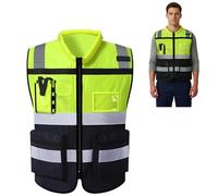 URAQT Gilet de Sécurité Réfléchissant, Unisexe Gilet de Haute Visibilité | Gilets de Vélo Visibles avec Poches, Fermeture Éclair à L'avant, avec Bandes Réfléchissantes pour Travail Jogging Cyclisme