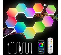 URAQT Hexagon Appliques Murales, 8pcs LED Hexagone Murale Lampe, 16 Millions Couleurs, RGB Lampe Gaming App &Télécommande Contrôle DIY Géométrique Gaming Lamp, Pour Jeux Chambre Fête Decoration Murale