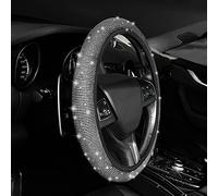 URAQT Housse de Volant Bling, Femme Couverture de Volant Diamant Universel pour Véhicule/Voiture/Auto/SUV, Couvre Volant de Voiture en Cristal Diamant pour la Plupart des Voitures (36-38cm, Blanc)