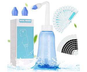 URAQT Kit Lavage de Nez-Sinus Rinse Kit, Douche Nasale, 1 x Flacon Lavage de Nez (300ml), 20 Sachets Sel Nasal, 10 pièce de thermomètre, Irrigation Nasale, Neti Pot, Nettoyant pour le nez