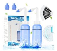 URAQT Kit Lavage de Nez-Sinus Rinse Kit, Douche Nasale, 2 x Flacon Lavage de Nez (300ml), 20 Sachets Sel Nasal, 10 pièce de thermomètre, Irrigation Nasale, Neti Pot, Nettoyant pour le nez