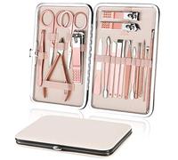 URAQT Kit Manucre Pedicure, 18pcs Ensemble de Coupe-Ongles Professionnel, Coupe-Cuticule en Acier Inoxydable, Kit de Manucure de Pédicure avec Boîte de Voyage et Maison Exquise (Or Rose)