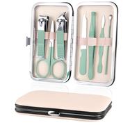 URAQT Kit Manucre Pedicure, 7pcs Coupe Ongle Professionnel Set Coupe Cuticule Acier Inoxydable, Trousse Manucure Pedicure avec Exquis La Boîte pour Voyage et à la Maison (Vert)