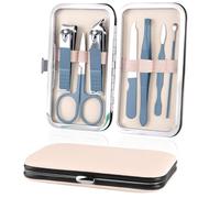 URAQT Kit Manucre Pedicure, 7pcs Coupe Ongle Professionnel Set Coupe Cuticule Acier Inoxydable, Trousse Manucure Pedicure avec Exquis La Boîte pour Voyage et à la Maison (Bleu)