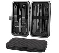 URAQT Kit Manucre Pedicure, 8pcs Coupe Ongle Professionnel Set Coupe Cuticule Acier Inoxydable, Trousse Manucure Pedicure avec Exquis La Boîte pour Voyage et à la Maison (Noir)