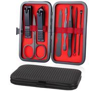 URAQT Kit Manucre Pedicure, 8pcs Coupe Ongle Professionnel Set Coupe Cuticule Acier Inoxydable, Trousse Manucure Pedicure avec Exquis La Boîte pour Voyage et à la Maison (Noir et Rouge)