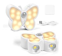 URAQT Lampe à détecteur de mouvement, 2 Papillons Lampe Detecteur de Mouvement Interieur, Veilleuse LED Rechargeable Lumiere 3 Modes, Applique murale magnétique sans fil Pour Couloir,Chambre D'enfant.