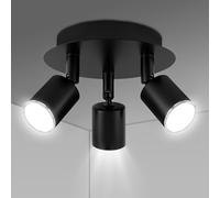 URAQT Lampe à Spots de Plafond, LED Plafonnier 3 Spots Ronde Orientables GU10(Sans Ampoules), Moderne Ronde Plafonnier Spot Noir, Lustre Plafonniers pour Salon Cuisine Chambre (Noir Ronde)