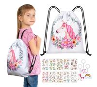 URAQT Licorne Cordon Sac à Dos, Cadeaux Licorne pour Les Filles, Autocollant Licorne, Porte-clés Licorne, Sac à Dos à Cordon Multifonctionnel Sac de Piscine Garçon Fille, A