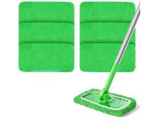 URAQT Lingettes Reutilisable pour Swiffer Sweeper, 6PCS Serpillière Humide Et Sèche en Microfibre, Tampon Balai Serpillère, Chiffon Lavable Recharge Polaire Corail Mop Pads (Vert)