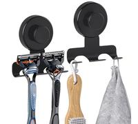 URAQT Lot de 2 supports de rasoir de douche, sans perçage, en acier inoxydable, ventouse, support de rasoir pour salle de bain, crochet auto-adhésif étanche, noir