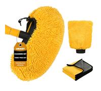 URAQT Lot de 4 Housse de Brosse de Voiture en Microfibre + Chiffons Microfibre de Nettoyage + Gant de Lavage Microfibre pour Voiture, pour Lavage Voiture, Nettoyage Domestique（Jaune）