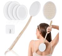 URAQT Lot de 7 applicateurs de crème pour le dos, brosse 2 en 1 pour application personnelle et douche, applicateur à dos à long manche en bois avec 4 tampons, brosse de bain et crochet