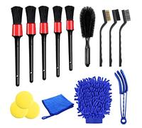 URAQT Lot de Brosse Nettoyage Voiture, 15 PCS Kit de Brosse Nettoyage Voiture Multifonctionnelle pour Intérieur & Extérieur, Kit de Nettoyage Brosse de Voiture pour Voiture Beauté/Moteur/Roue/Panneaux