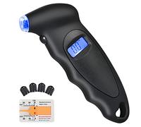 URAQT Manometre Pression Pneu, Manomètre Pression Numérique, 150 PSI 4 Paramètres, Jauge de Pression de Pneus avec 4 Capuchons de Valve et Profondeur pour pour Voiture Moto, Vélo, Noir(1 Pack)