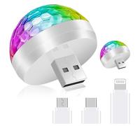 URAQT Mini Lampes Disco, 2pcs Blanc USB Lumière de Boule, 4 Couleurs Lumière Stroboscopique Portable avec 6 Adaptateurs, Lumière D'ambiance de Voiture LED pour Fêtes de Noël DJ Intérieur de Voiture