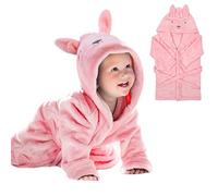 URAQT Peignoir de Bain pour Enfant, Peignoir en Peluche pour Bébé, Garçon/Fille à Capuche, Animal Doux Chaud Polaire Robe de Chambre/Pyjamas 0-3 Ans