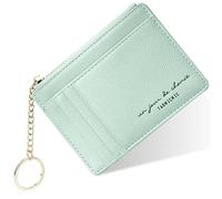 URAQT Portefeuille pour Cartes de crédit, Portefeuille Minimaliste en Cuir Fin avec Fermeture éclair, Mini Protecteur de Carte de crédit, Porte-clés Poche Avant pour Homme et Femme, Vert doré, One