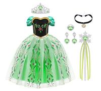 URAQT Princesse Costume, Princesse Robe avec Baguette et Couronne, Filles Princesse Costume Habillage, Déguisements pour Filles Fête d'Anniversaire Halloween Noël Cosplay,120CM