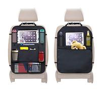 URAQT Protection Sieg Voiture, Organisateurs de Voiture Enfant, Protection Siege Imperméable avec Multi-Poches Rangements et Support Transparent pour Tablettes, Noir 2pcs