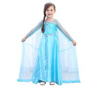 URAQT Reine des Neiges Elsa Costume et Accessoires Gants Couronne Baguette Tresse Robe Longue Deguisement pour Fille, Tz20-lyq-003, Taille140 pour les 6-7 ans