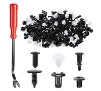 URAQT Rivet Clips Plastique, 130PCS Rivets Plastiques Fixation de Protection avec Multi Formes et Tailles Universel pour Auto Voitures Panneaux de Portes, Clip Voiture avec Outil Démontage(Noir,Blanc)