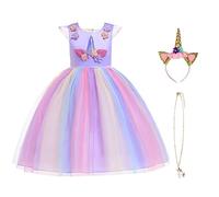 URAQT Robe Licorne Fille, Robe de Princesse avec Licorne, Multicolore(Lila) 100 pour 2-3Ans