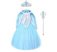URAQT Snow Queen Costume, Filles Cosplay Robe de Princesse, Reine des Neiges Manches Longues Robe Costume Déguisements pour Filles Fête d'Anniversaire Halloween Noël Cosplay(110)