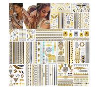 URAQT Tatouages Temporaires 20 feuilles, Autocollants Métalliques Étanche Dorés Faux Tatouages, Tatouage Ephemere Femme pour enfants adultes hommes et femmes Résistant Eau et Sueur, Non Toxique