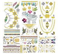 URAQT Tatouages Temporaires mariage, 9 Planches de Tatouages éphémères métalliques Étanche brillants motifs variés pour enfants adultes hommes et femmes Résistant Eau et Sueur, Non Toxique