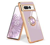 Urarssa Coque Compatible avec Google Pixel 7 Pro Anneau Etui Silicone Housse 360° Voiture de Bague Magnétique Protection Case Mince en TPU Souple Antichoc pour Pixel 7 Pro Violet
