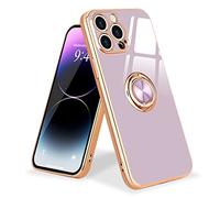 Urarssa Coque Compatible avec iPhone 14 Pro Max Anneau Etui Silicone Housse 360° Voiture de Bague Magnétique Protection Case Mince en TPU Souple Antichoc pour iPhone 14 Pro Max Violet