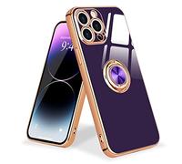 Urarssa Coque Compatible avec iPhone 14 Pro Max Anneau Etui Silicone Housse 360° Voiture de Bague Magnétique Protection Case Mince en TPU Souple Antichoc pour iPhone 14 Pro Max Violet Foncé