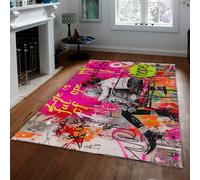 Urbain Love Story Graffiti lavables Salon Tapis Néon Hope Pop Collage Grand Antidérapant À Poils pour Chambre Salle Manger Cuisine Doux Fausse Laine 60x90cm