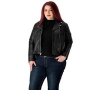 URBAN 5884 Blouson en cuir Plus Size MIKA pour femme, blouson d'automne en cuir d'agneau véritable doux et durable, blouson de style motard pour femme, Noir, 48